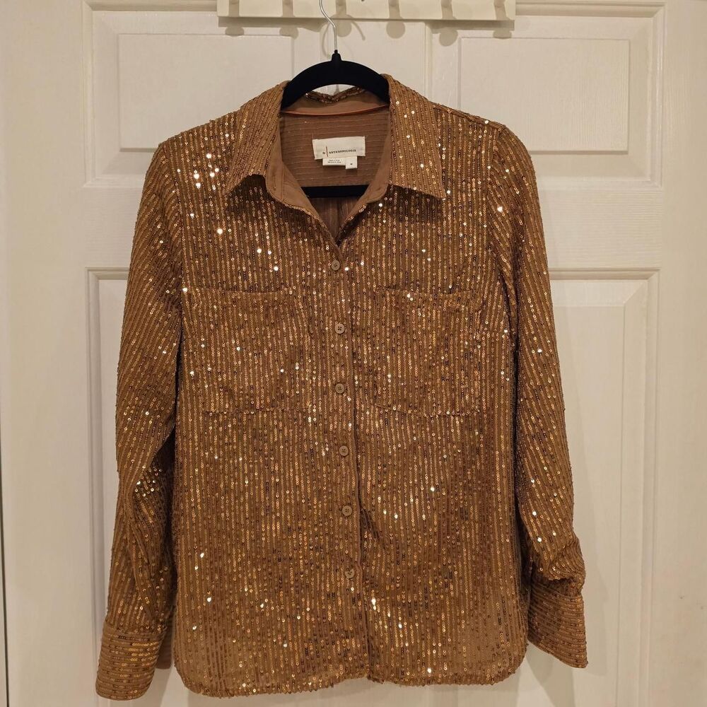Anthropologie Women's Gold and Bronze Sequin Blouse